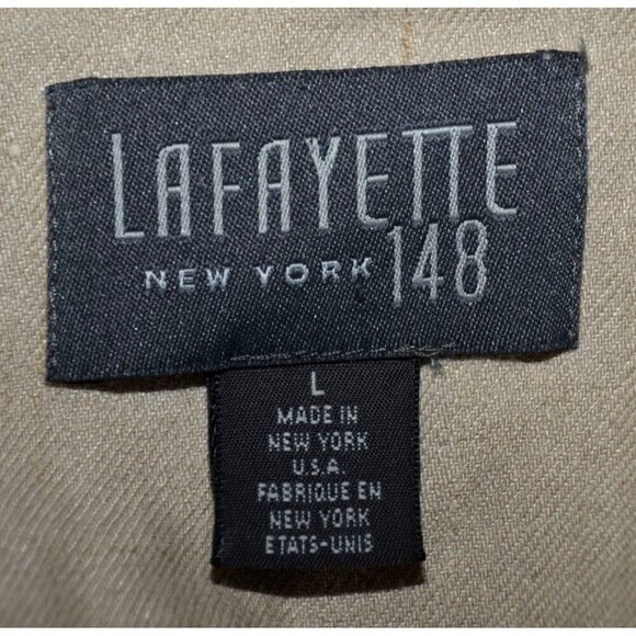 Vintage LAFAYETTE 148 100% Linen Open Front Jacket Size L Raw Trim Neutral Khaki - Picture 12 of 14